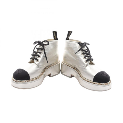 Chanel Coco Mark Leather Fabric Boots