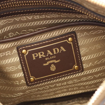 Prada LOGO JACQUARD Canvas Leather Shoulder Bag