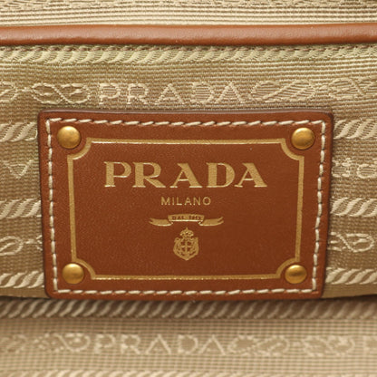 Prada LOGO JACQUARD Canvas Leather Tote Bag