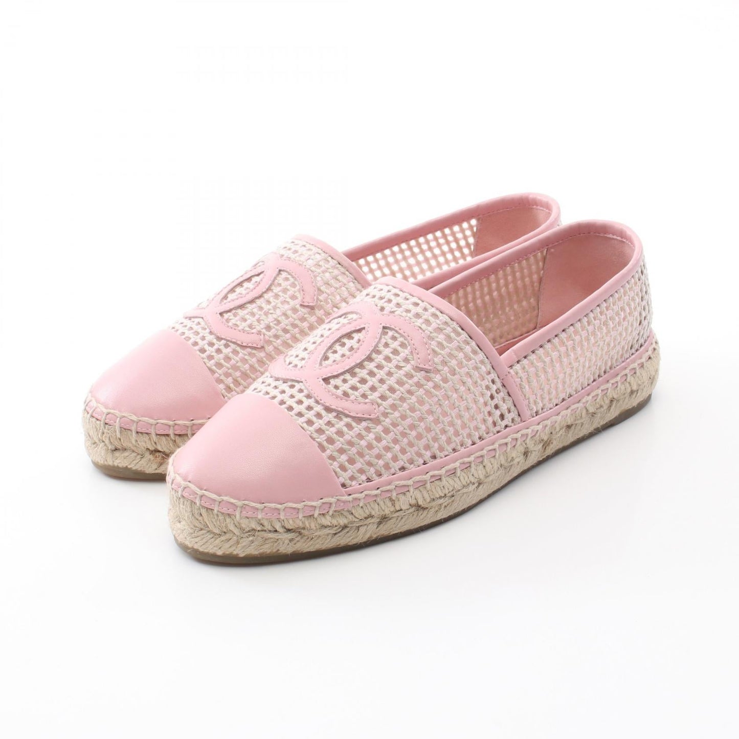 Chanel Coco Mark Leather Jute Slip-on Shoes