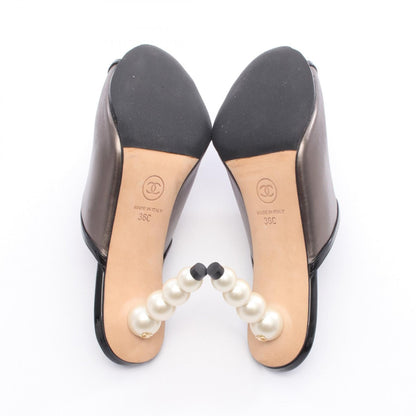 Chanel Pearl Heel Leather Sandals