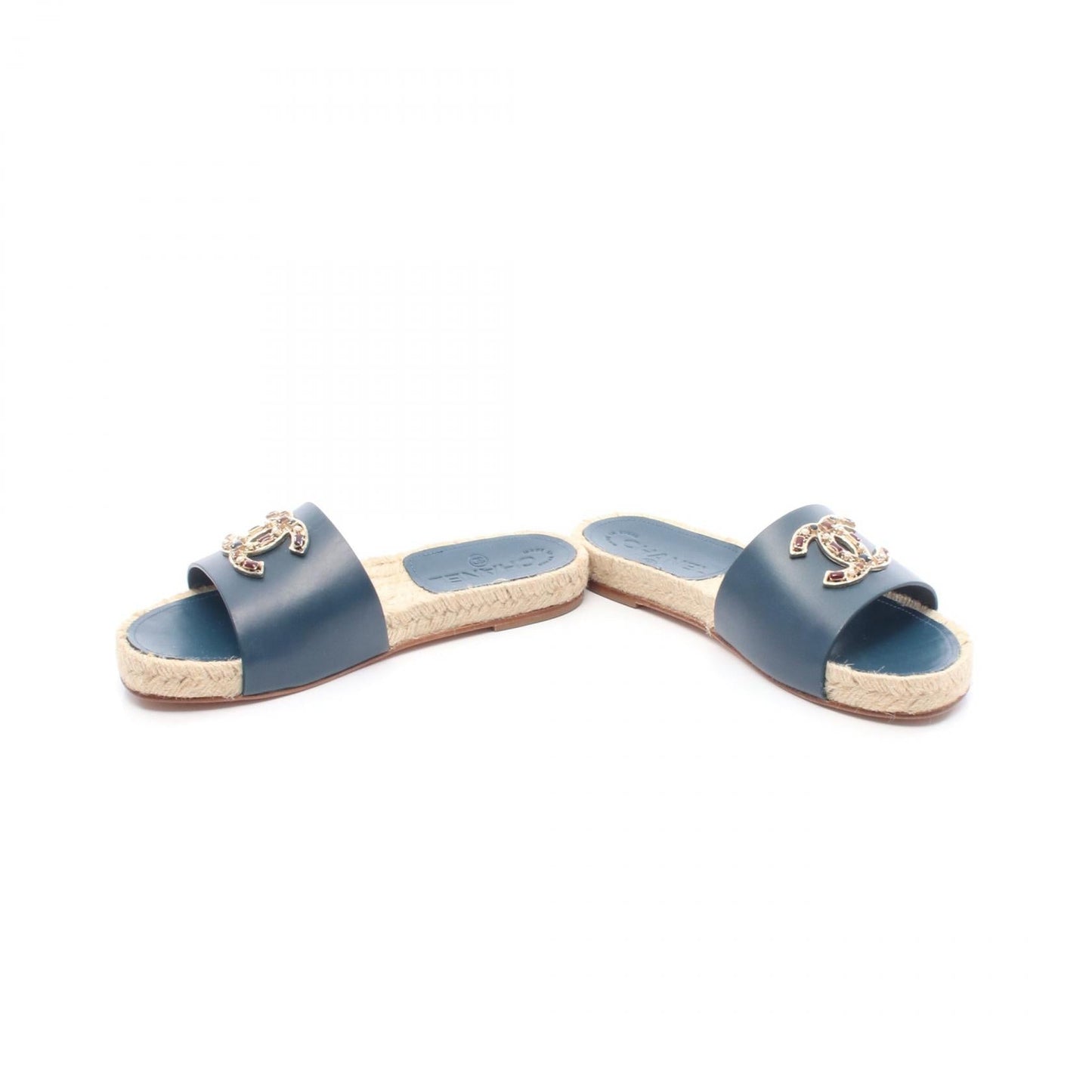 Chanel Coco Mark Leather Raffia Sandals