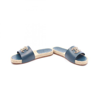 Chanel Coco Mark Leather Raffia Sandals