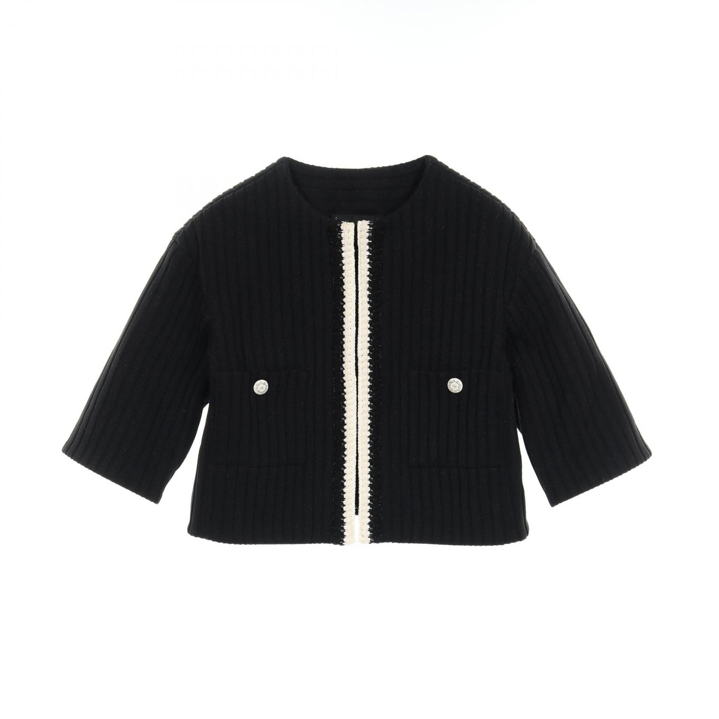 Chanel No Collar Jacket Nylon Cotton Outerwear