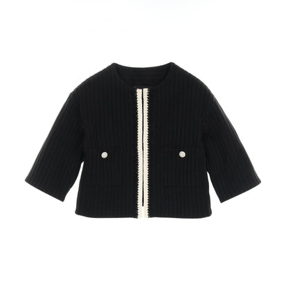 Chanel No Collar Jacket Nylon Cotton Outerwear