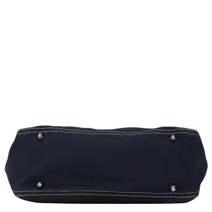 Fendi Logo Hardware Canvas Leather Handbag