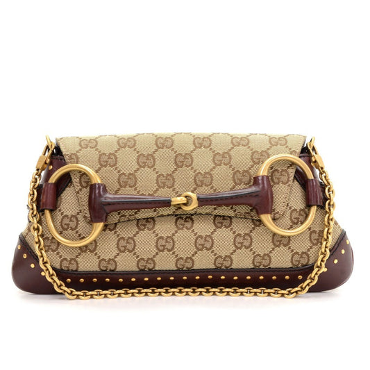 Gucci Monogram Canvas Horsebit Clutch Bag