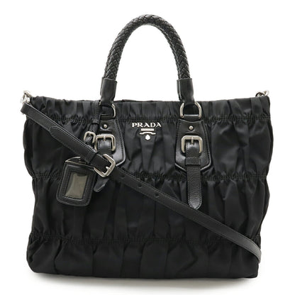 Prada Gathered Nylon Leather 2way Handbag