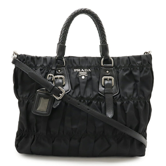 Prada Gathered Nylon Leather 2way Handbag