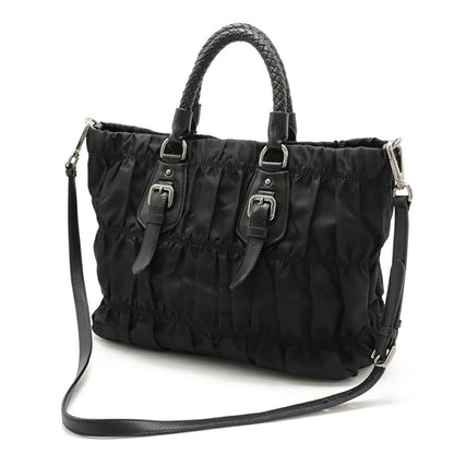 Prada Gathered Nylon Leather 2way Handbag