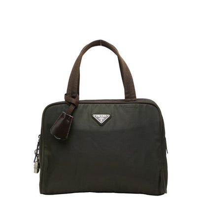 Prada Triangle Logo Nylon Leather Handbag