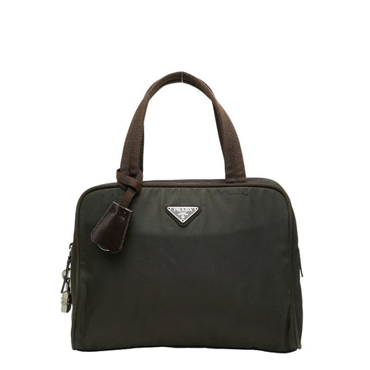 Prada Triangle Logo Nylon Leather Handbag