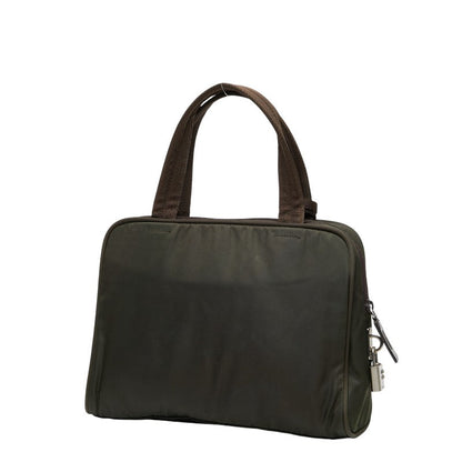 Prada Triangle Logo Nylon Leather Handbag