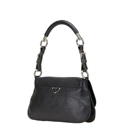 Prada Triangle Logo Plate Leather Shoulder Bag