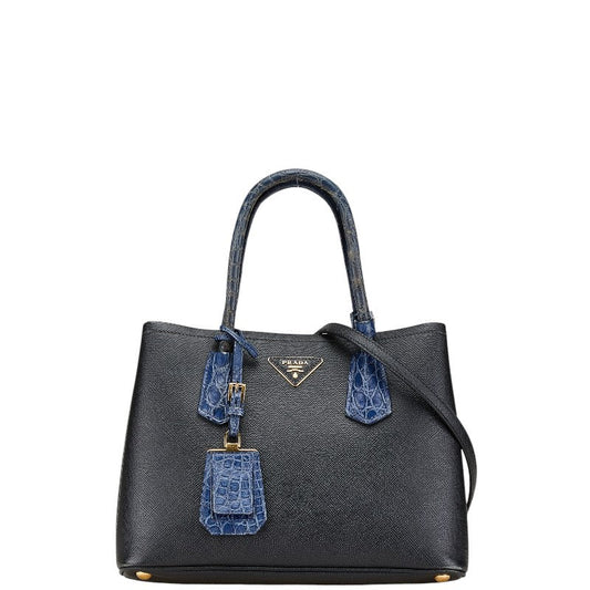 Prada Double Saffiano Crocodile 2way Bag
