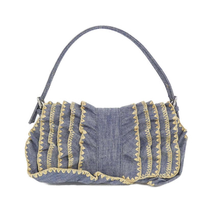 Fendi Baguette Denim Raffia Shoulder Bag