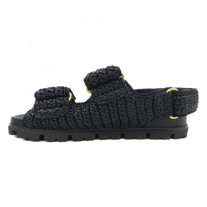 Prada Triangle Logo Crochet Raffia Sandals