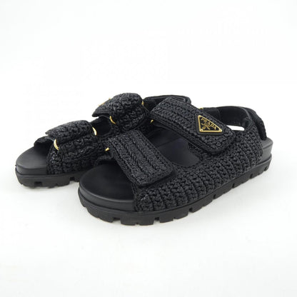 Prada Triangle Logo Crochet Raffia Sandals