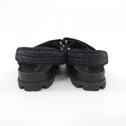 Prada Triangle Logo Crochet Raffia Sandals