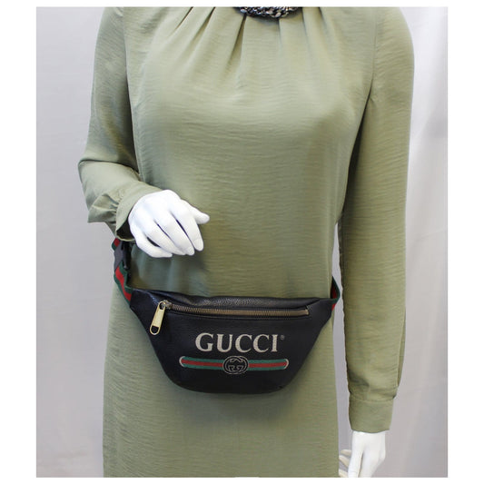 GUCCI Print Leather Black Belt Waist Bum Bag Medium 530412