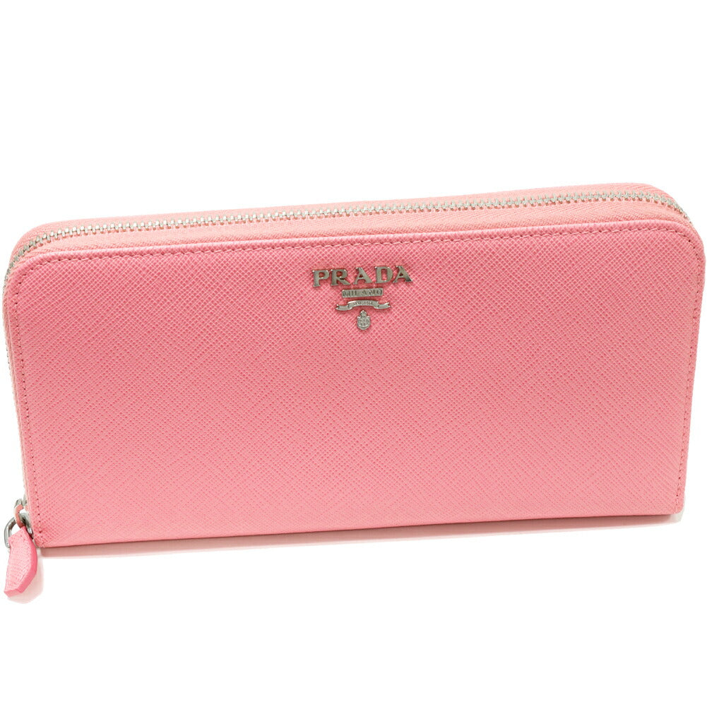 Prada Saffiano Metal Calfskin Long Zip Wallet with Coin Purse 1M0506 Pink