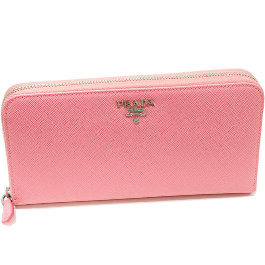 Prada Saffiano Metal Calfskin Long Zip Wallet with Coin Purse 1M0506 Pink