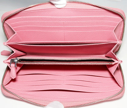 Prada Saffiano Metal Calfskin Long Zip Wallet with Coin Purse 1M0506 Pink