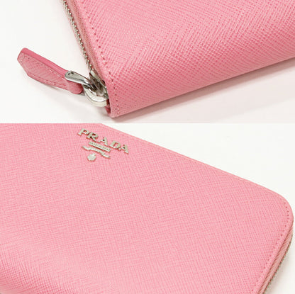 Prada Saffiano Metal Calfskin Long Zip Wallet with Coin Purse 1M0506 Pink