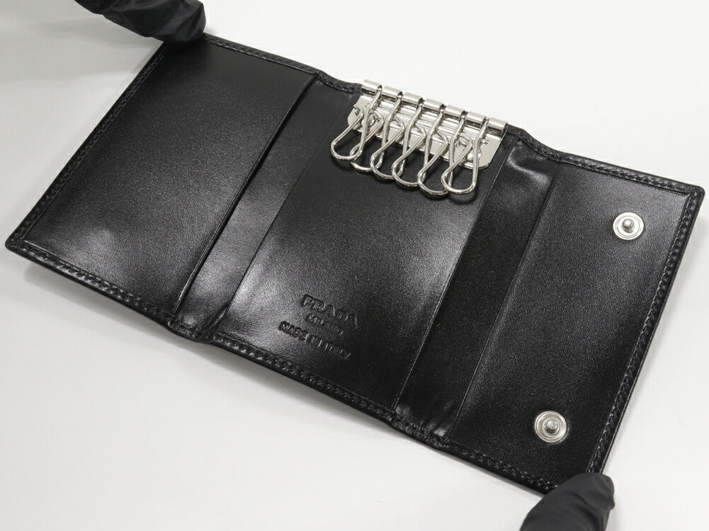 Prada Vitello Box 6 Key Case Calf Nero M25U