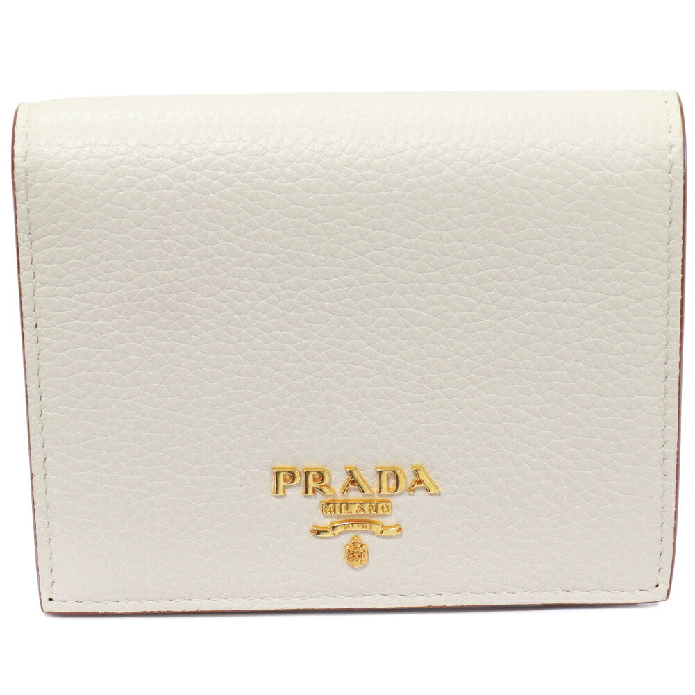 Prada Calf 1MV204 Bi-fold Wallet Ivory x Camel