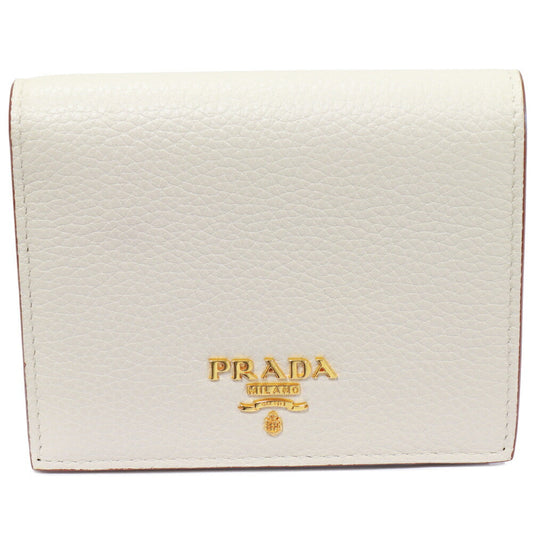Prada Calf 1MV204 Bi-fold Wallet Ivory x Camel