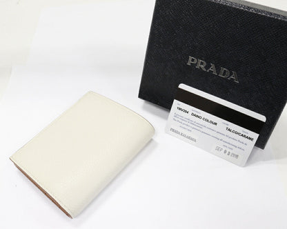 Prada Calf 1MV204 Bi-fold Wallet Ivory x Camel