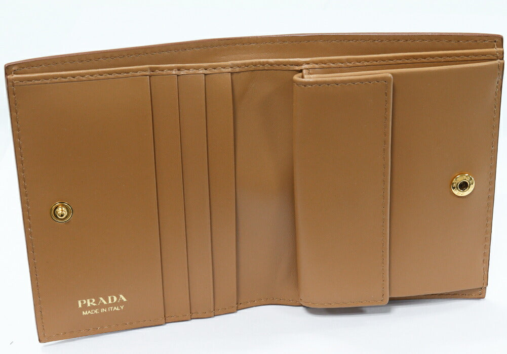 Prada Calf 1MV204 Bi-fold Wallet Ivory x Camel