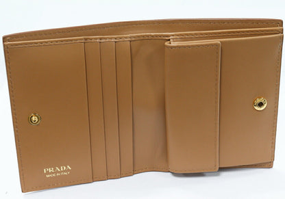 Prada Calf 1MV204 Bi-fold Wallet Ivory x Camel