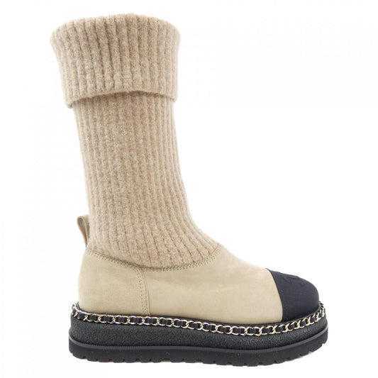 Chanel G39468Y56274 Knit/Suede Calfskin/Grosgrain & Metal Boots