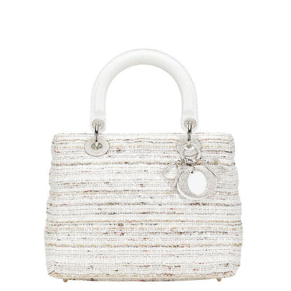 Dior Lady Dior Cannage Tweed Canvas Leather Handbag