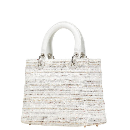 Dior Lady Dior Cannage Tweed Canvas Leather Handbag