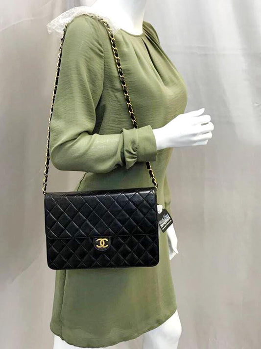 CHANEL Lamb Skin Matelasse 25 Chain Black Shoulder Bag