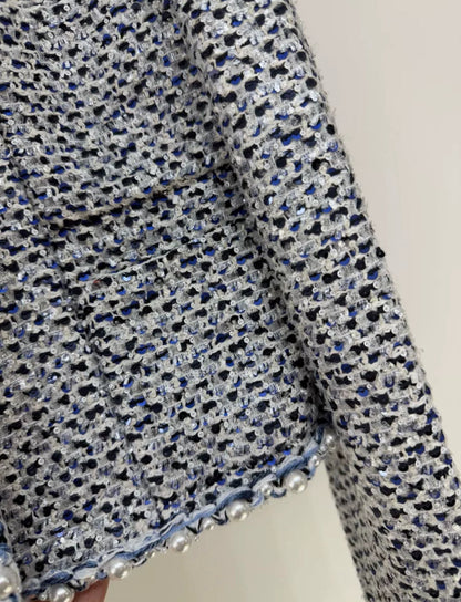 Chanel 25P white and blue pearl sequinned Tweed jacket