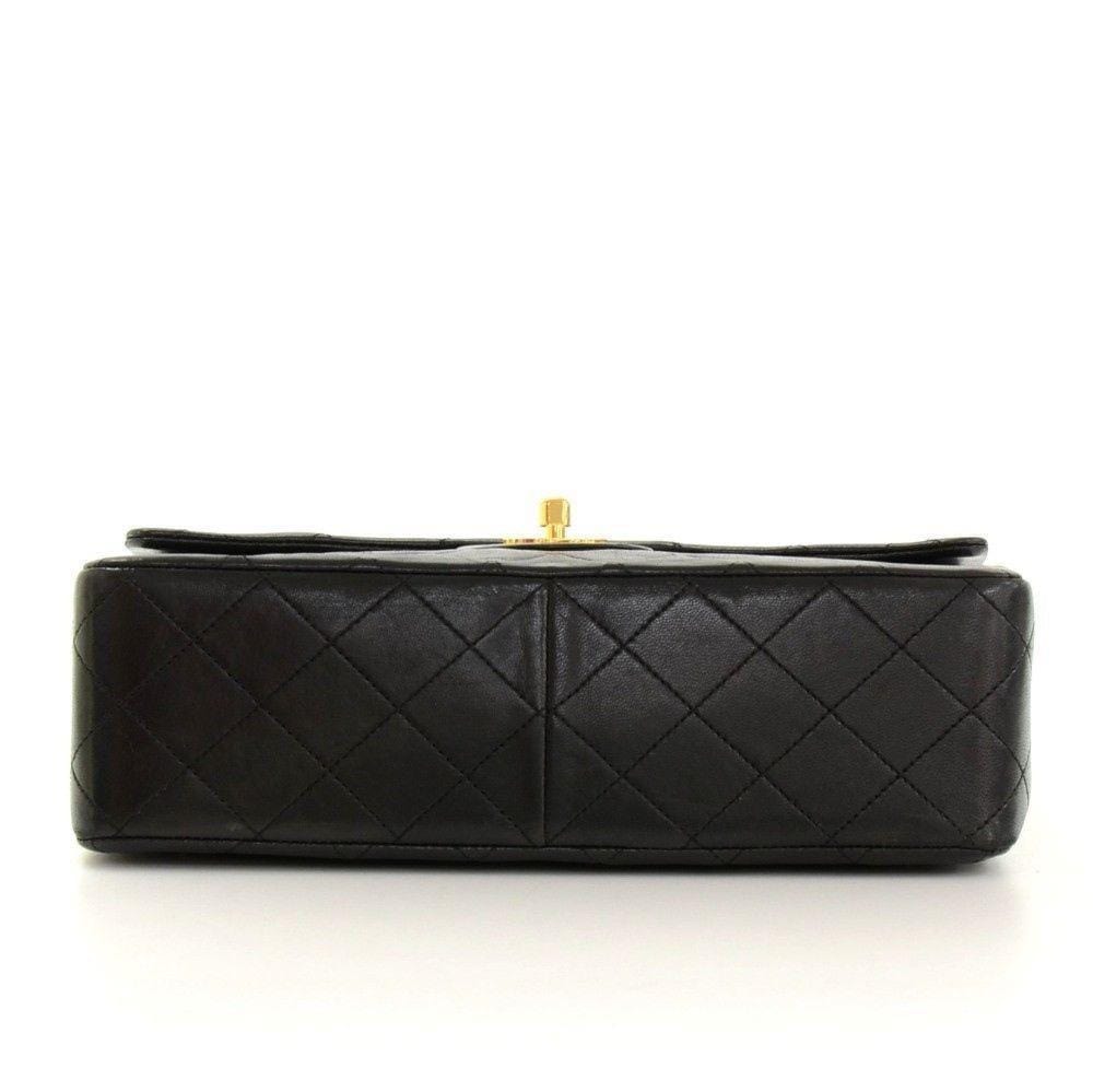 CHANEL 2.55 10" Tall Double Flap Black Quilted Leather Shoulder Bag Vintage