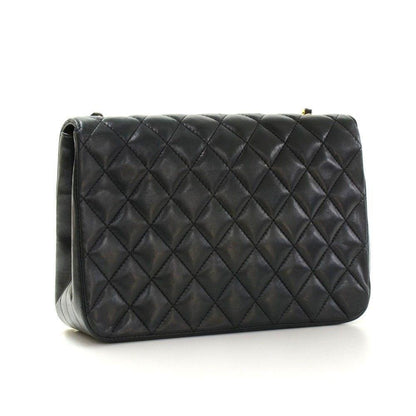 Vintage Chanel 9" Black Quilted Leather Shoulder Classic Flap Bag Excellent CC70