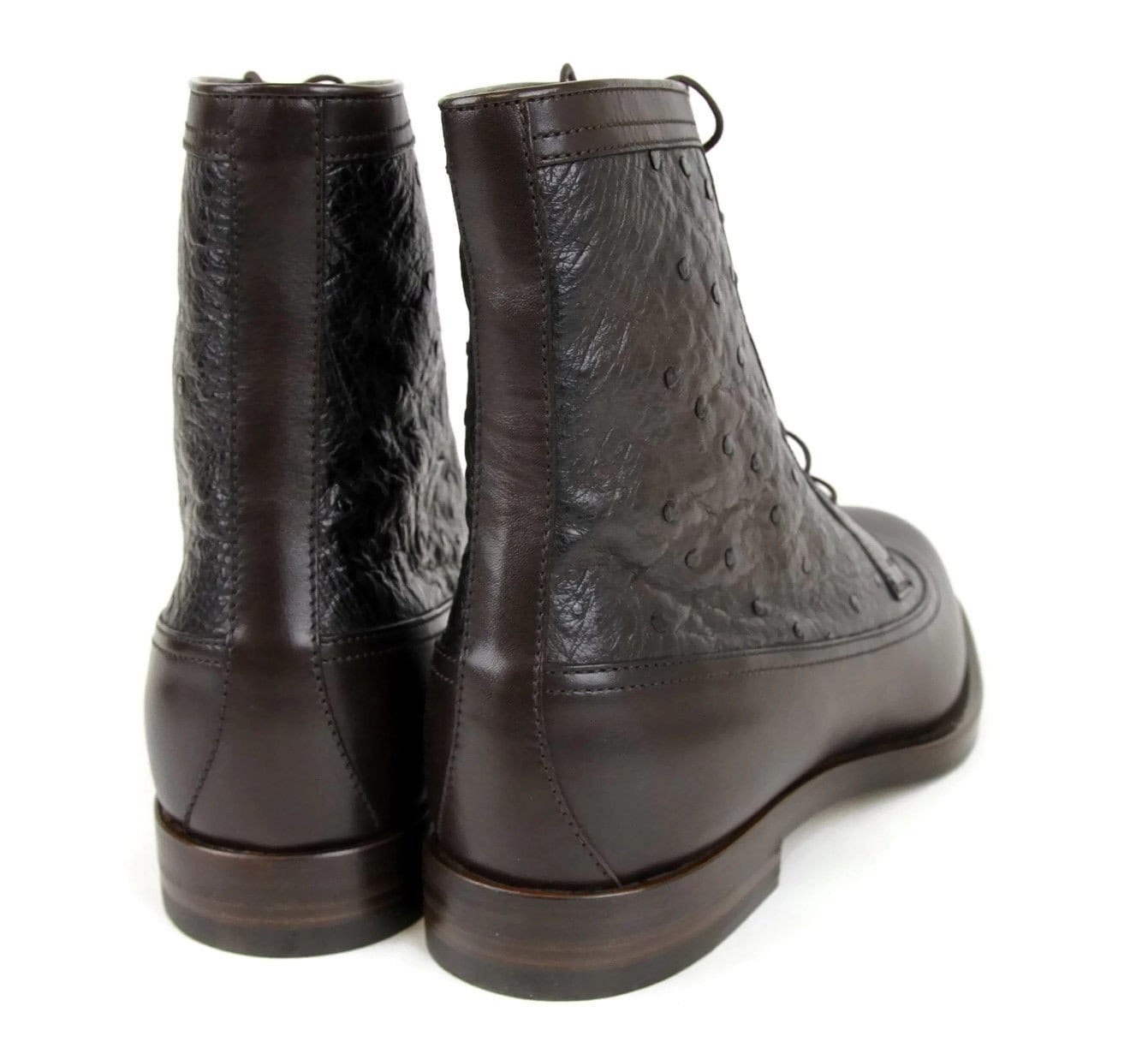 GUCCI Men's Lace-up Ostrich Leather Ankle Boots Brown 322508 US 8