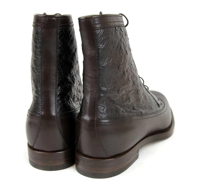 GUCCI Men's Lace-up Ostrich Leather Ankle Boots Brown 322508 US 8