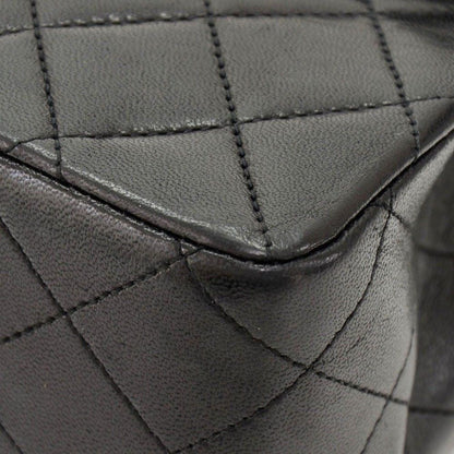 CHANEL 2.55 10" Tall Double Flap Black Quilted Leather Shoulder Bag Vintage