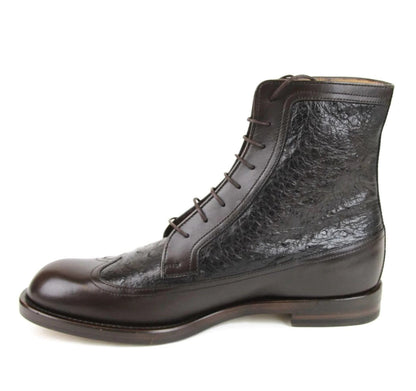 GUCCI Men's Lace-up Ostrich Leather Ankle Boots Brown 322508 US 8