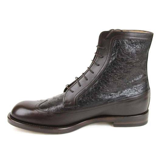 GUCCI Men's Lace-up Ostrich Leather Ankle Boots Brown 322508 US 8