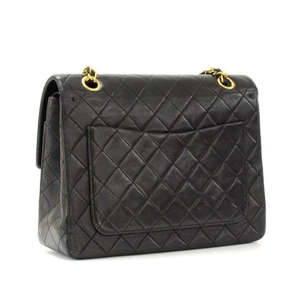 CHANEL 2.55 10" Tall Double Flap Black Quilted Leather Shoulder Bag Vintage