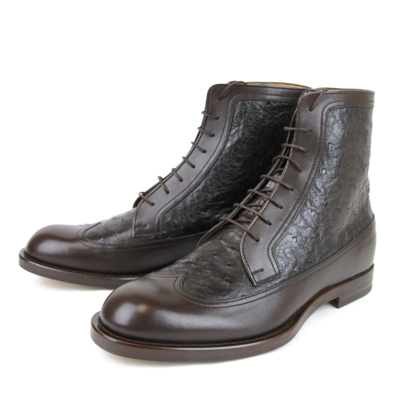 GUCCI Men's Lace-up Ostrich Leather Ankle Boots Brown 322508 US 8