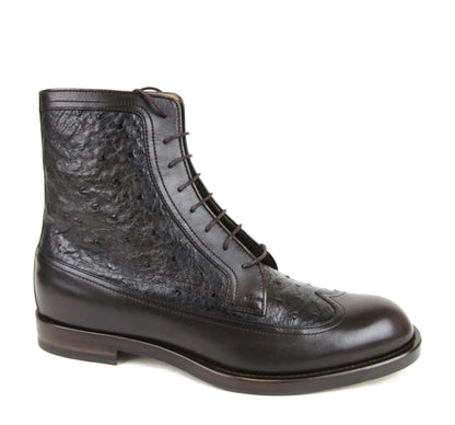 GUCCI Men's Lace-up Ostrich Leather Ankle Boots Brown 322508 US 8