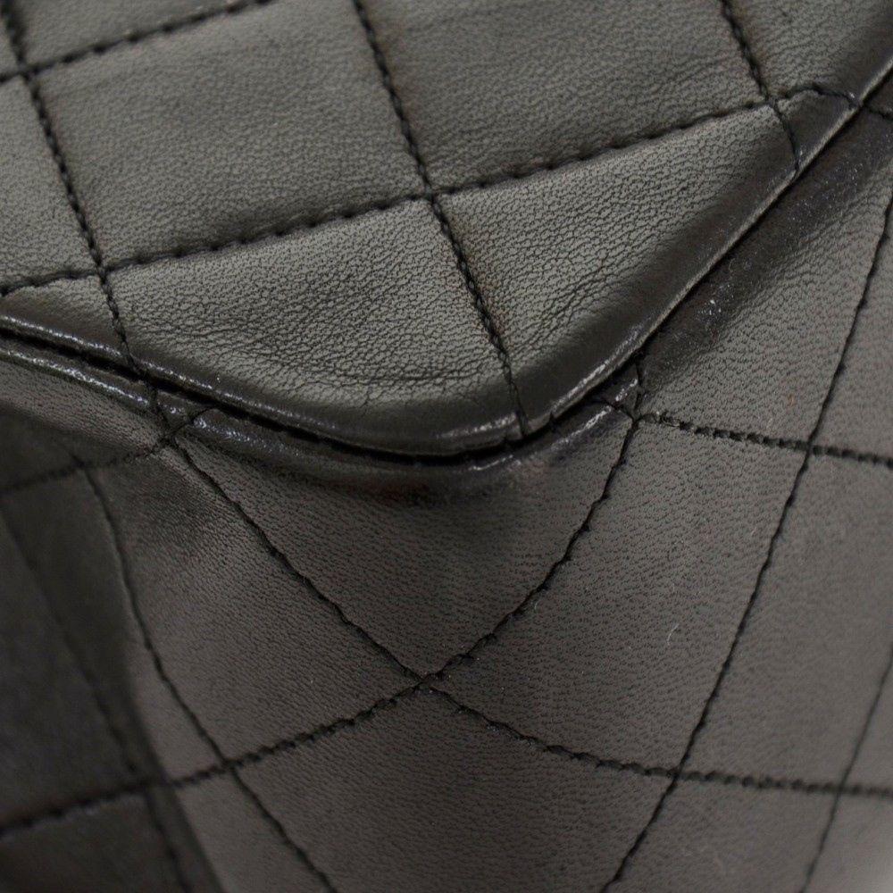 CHANEL 2.55 10" Tall Double Flap Black Quilted Leather Shoulder Bag Vintage